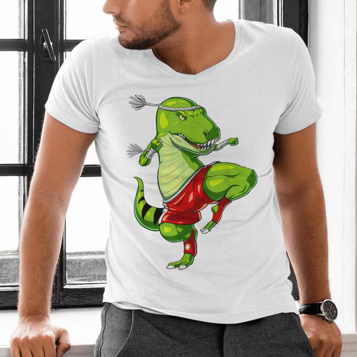 T-Rex Dinosaur Muay Thai Boxing Karate Martial Arts Kung Fu Men's V-Neck T-Shirt