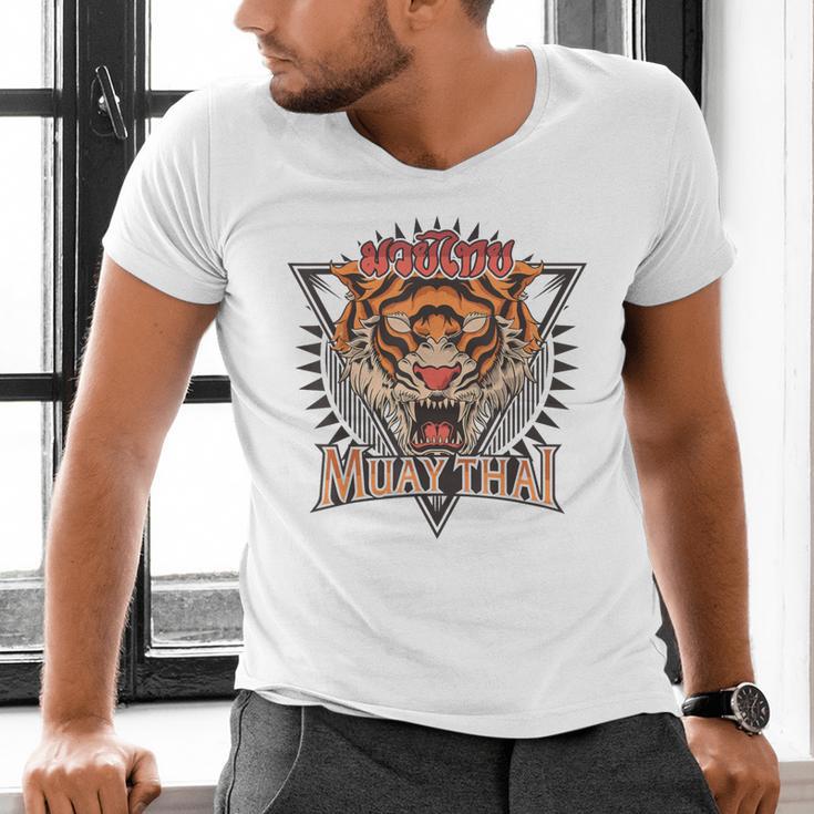 Tigar Muay Thai MMA Vintage Kickboxing Training Men's V-Neck T-Shirt