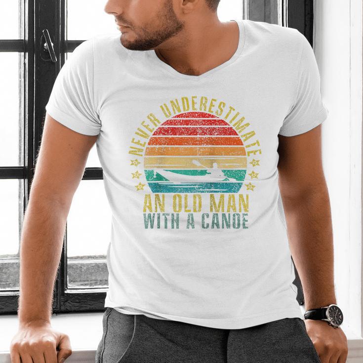 Never Underestimate An Old Man With a Canoe Retro Raglan Baseball Tee Men's V-Neck T-Shirt