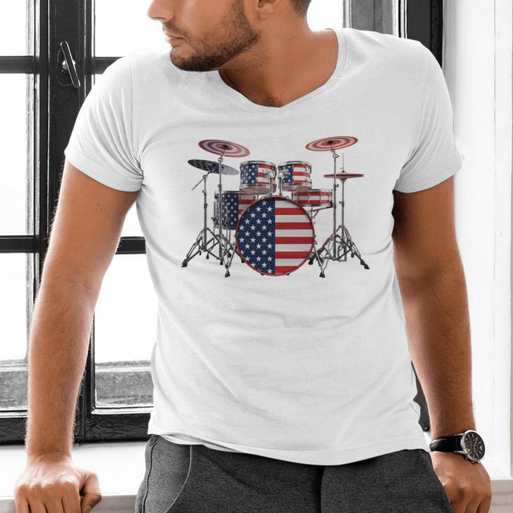 USA Patriotic Drum Kit American Flag Drum Set Men's V-Neck T-Shirt