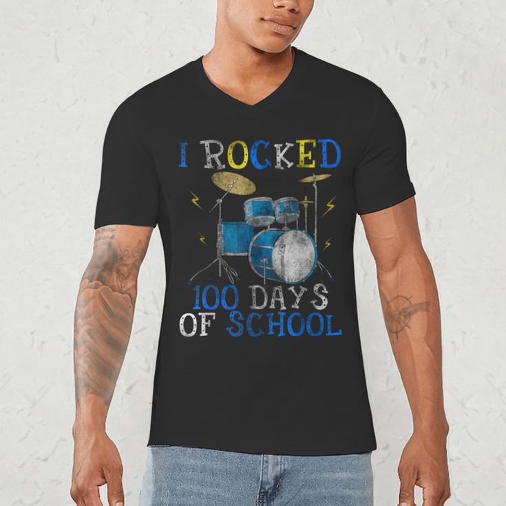 100th Day Of SchoolShirt Happy 100 Days Drum Kit Music Men's V-Neck T-Shirt