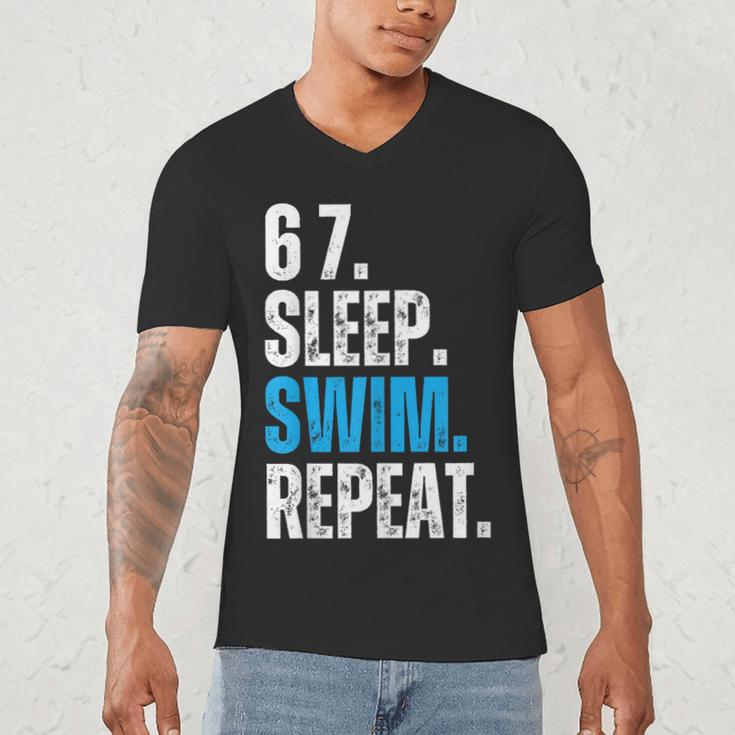 67 Sleep Swim Repeat Swimming Swimmer 67 Meme Men's V-Neck T-Shirt