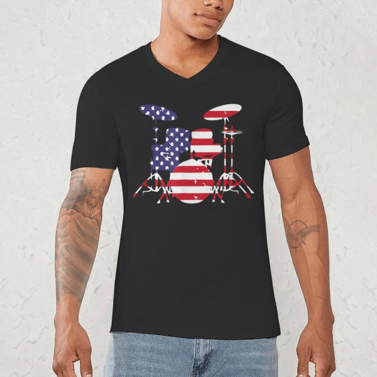 American Flag Drum Kit Patriotic US Drum Art Men's V-Neck T-Shirt American Flag Drum Kit Patriotic US Drum Art Men's V-Neck T-Shirt