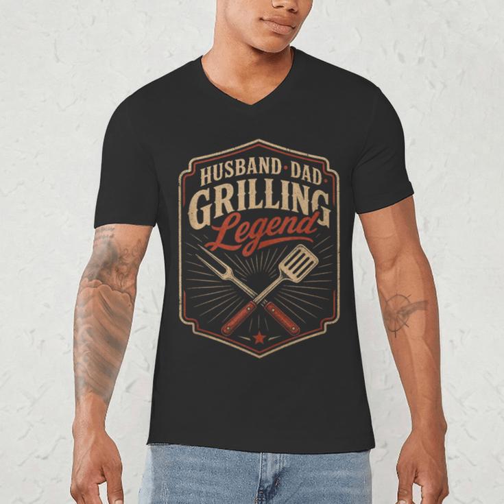 BBQ Dad Husband Dad Grilling Legend Men's V-Neck T-Shirt BBQ Dad Husband Dad Grilling Legend Men's V-Neck T-Shirt