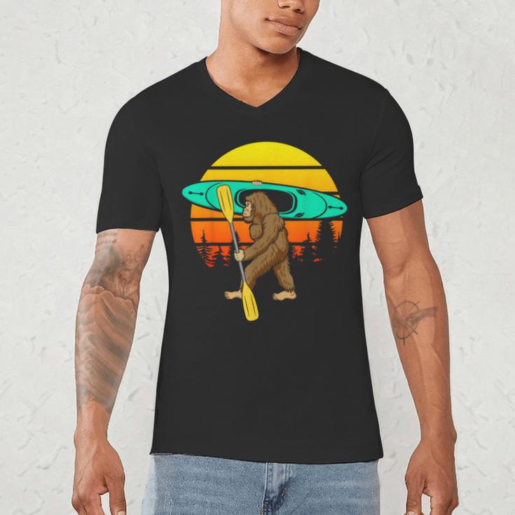 Bigfoot Kayak Paddling Lake Rafts Inflatable Canoe Sasquatch Men's V-Neck T-Shirt