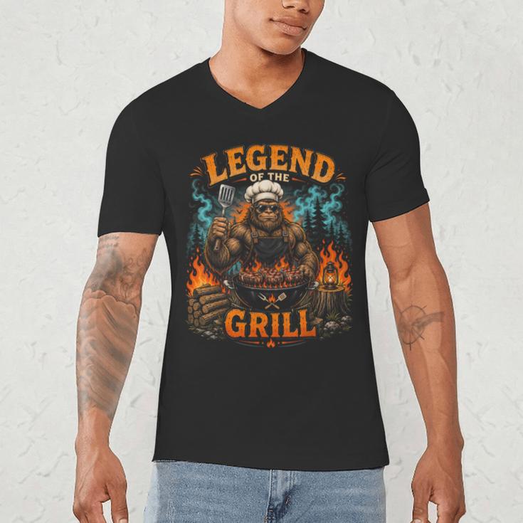 Bigfoot Legend Of The Grill BBQ Dad Father Day 2026 Men's V-Neck T-Shirt