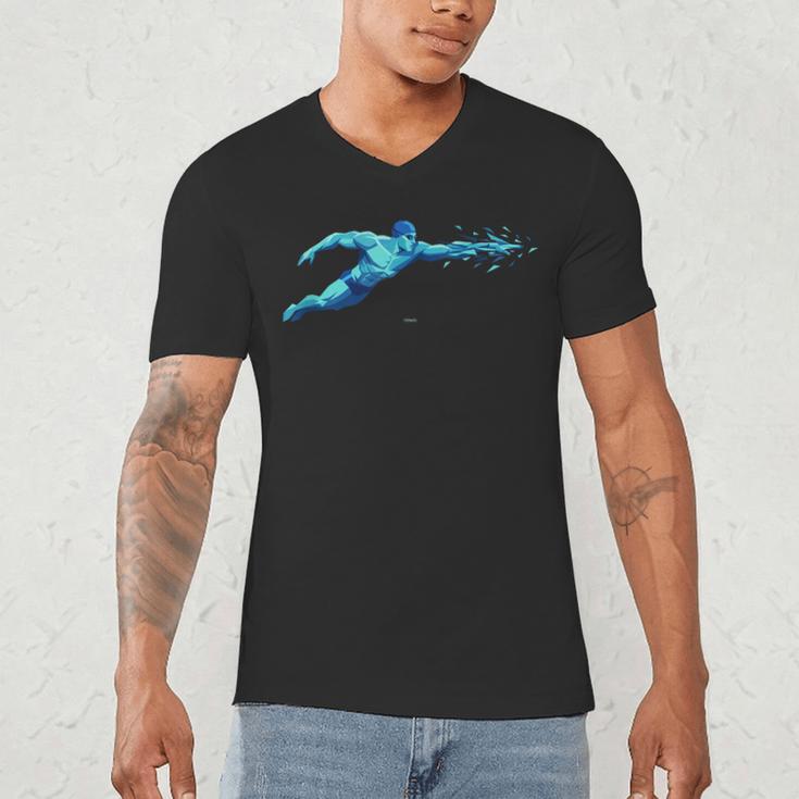 Blue Water Swimming In Freestyle Stroke Men's V-Neck T-Shirt Blue Water Swimming In Freestyle Stroke Men's V-Neck T-Shirt