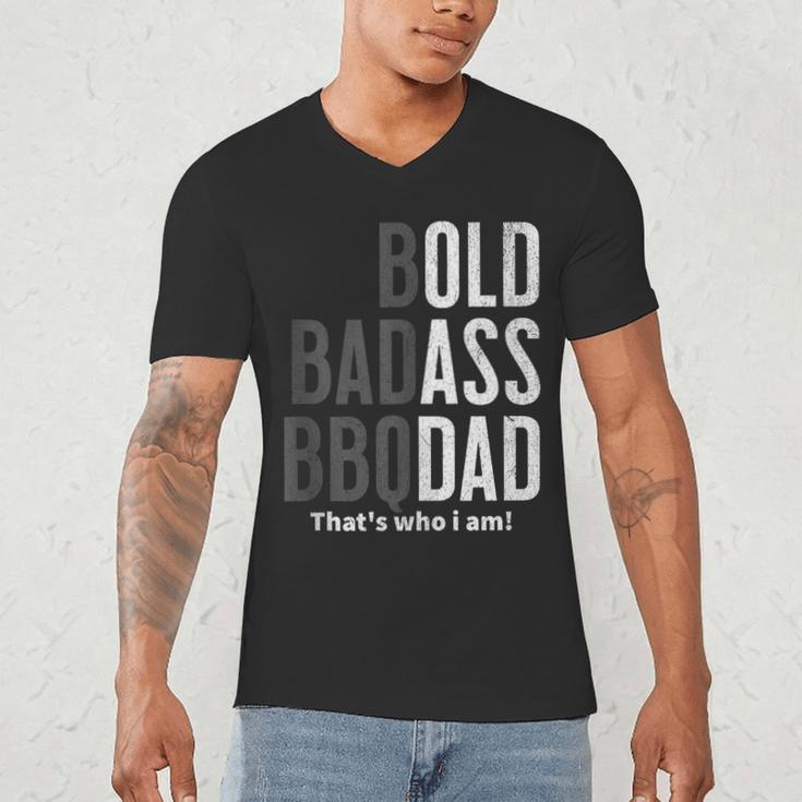 Bold Badass BBQ Dad Gag Fathers Day Husband Birthday Men's V-Neck T-Shirt