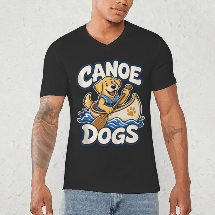 Canoe Dogs Golden Retriever Paddling Graphic Men's V-Neck T-Shirt Canoe Dogs Golden Retriever Paddling Graphic Men's V-Neck T-Shirt