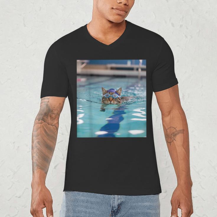 Competitive Swim Team Funny Kitty Cat Swimming Men's V-Neck T-Shirt Competitive Swim Team Funny Kitty Cat Swimming Men's V-Neck T-Shirt