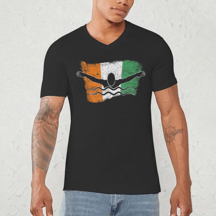 Cool Ireland Flag Vintage Irish Flag Swimmer Fly Swimming Men's V-Neck T-Shirt Cool Ireland Flag Vintage Irish Flag Swimmer Fly Swimming Men's V-Neck T-Shirt