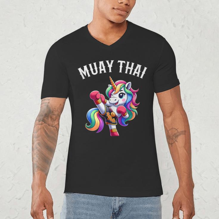 Cute Muay Thai Unicorn Men's V-Neck T-Shirt