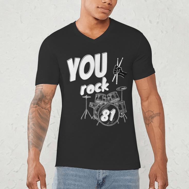 Drum Kit Drummer 81 Years 81st Birthday Men Women Men's V-Neck T-Shirt
