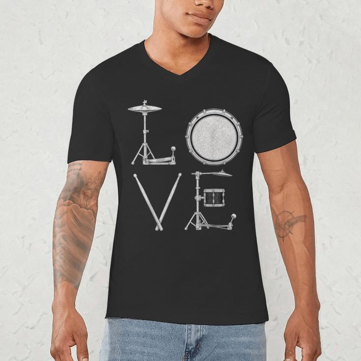 Drum Kit Love Illustration For Music Enthusiasts Men's V-Neck T-Shirt