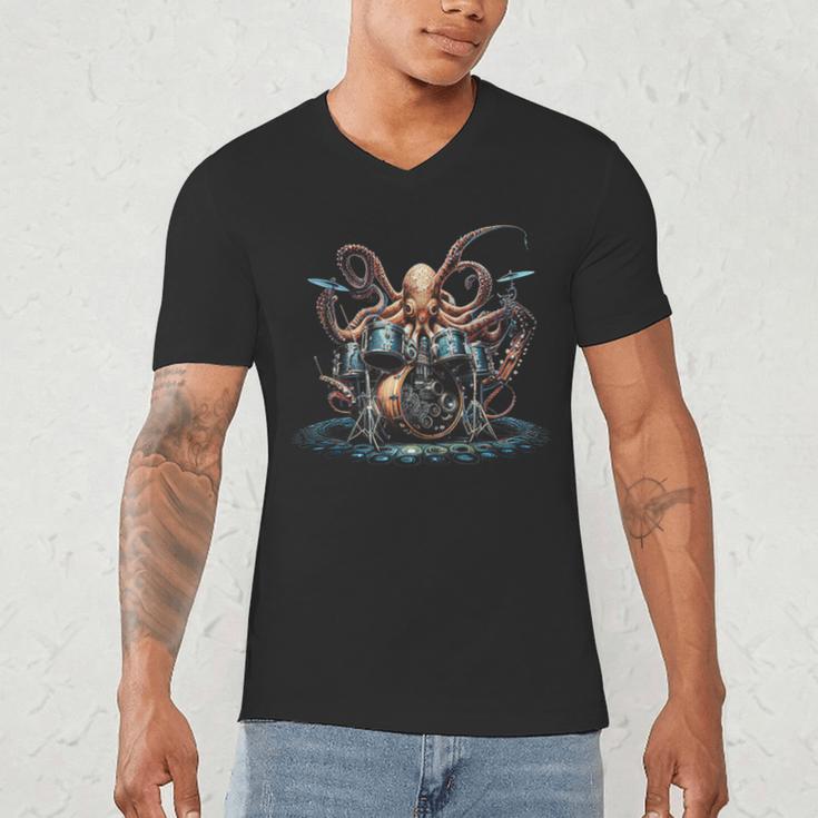 Drum Kit Percussionist Drummer Octopus Playing Drums Men's V-Neck T-Shirt Drum Kit Percussionist Drummer Octopus Playing Drums Men's V-Neck T-Shirt