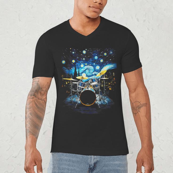Drum Kit Percussionist Drummer Van Gogh Drums Men's V-Neck T-Shirt Drum Kit Percussionist Drummer Van Gogh Drums Men's V-Neck T-Shirt