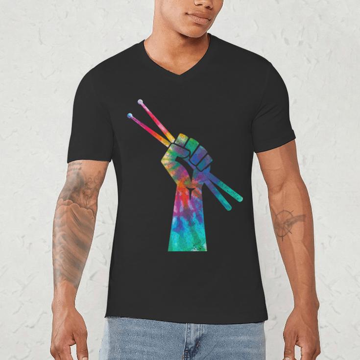 Drummer Drum Kit Tie Dye Hippie Drummer Men's V-Neck T-Shirt Drummer Drum Kit Tie Dye Hippie Drummer Men's V-Neck T-Shirt
