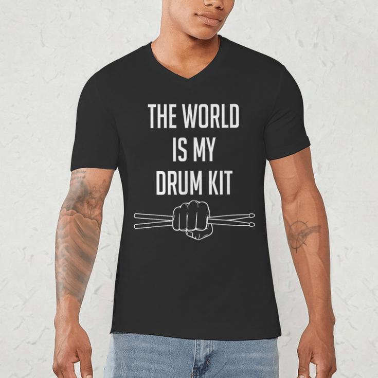 Drummer Saying The World Is My Drum Kit Men's V-Neck T-Shirt Drummer Saying The World Is My Drum Kit Men's V-Neck T-Shirt