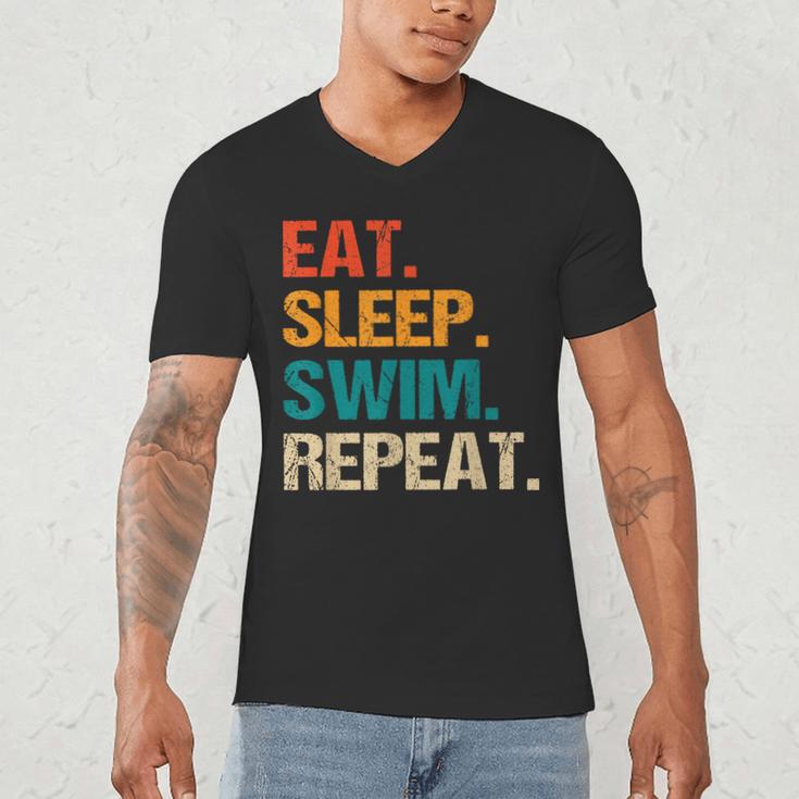 Eat Sleep Swim Repeat Pool Swimmer Water Polo Swimming Men's V-Neck T-Shirt