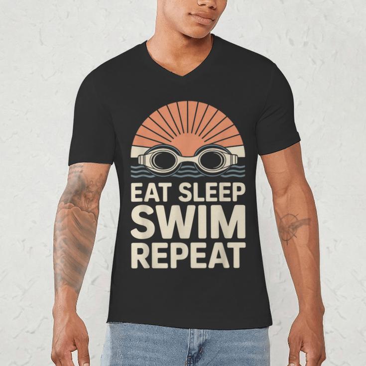 Eat Sleep Swim Repeat Swimmer Swimming Men's V-Neck T-Shirt Eat Sleep Swim Repeat Swimmer Swimming Men's V-Neck T-Shirt