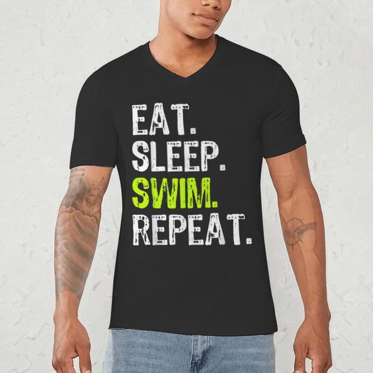 Eat Sleep Swim Repeat Swimming Swimmer Cool Men's V-Neck T-Shirt