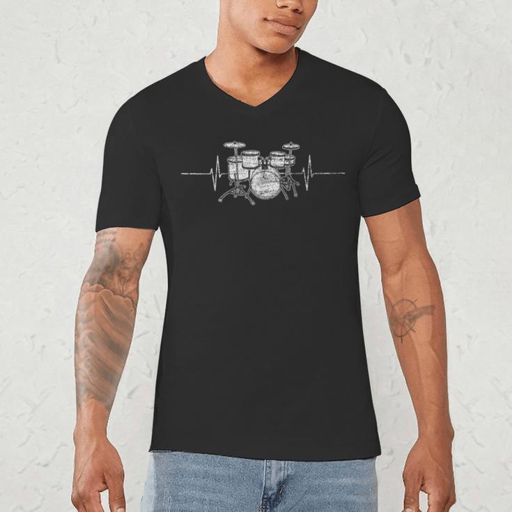 ECG Heartbeat Music Lovers Drumsticks Drum Kit Men's V-Neck T-Shirt ECG Heartbeat Music Lovers Drumsticks Drum Kit Men's V-Neck T-Shirt
