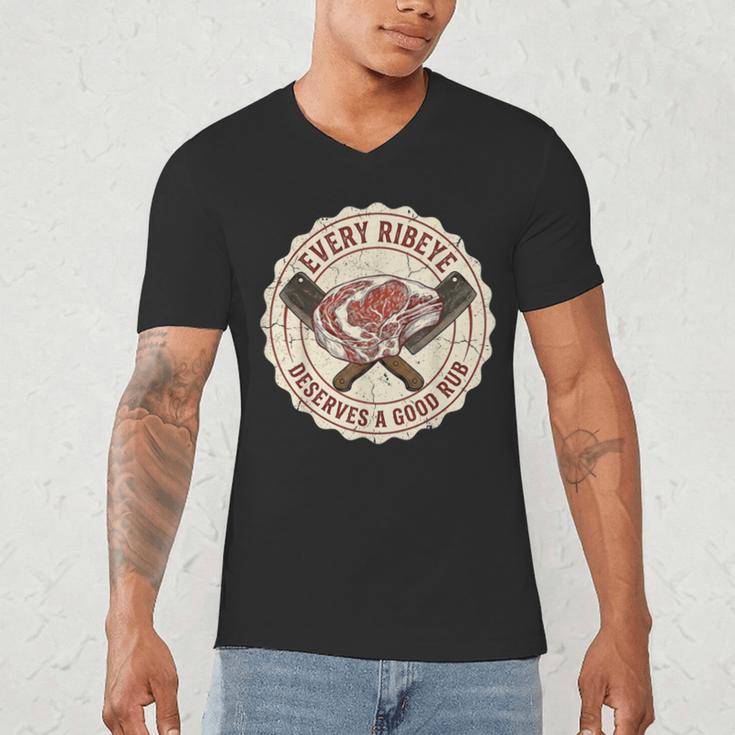 Every Ribeye Deserves A Good Rub BBQ Dad Grilling Men's V-Neck T-Shirt
