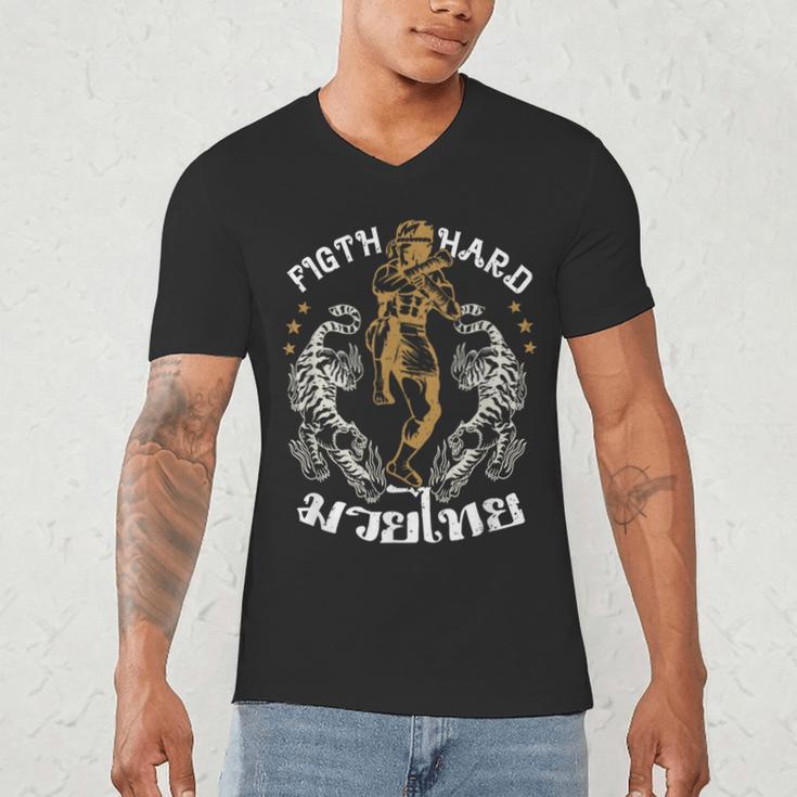 Fight Hard Traditional Fighter Muay Thai Men's V-Neck T-Shirt