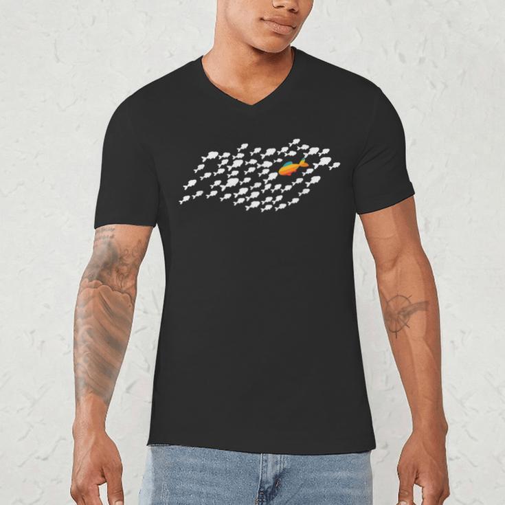 Fish Swimming Against The Current Be Yourself -Adults Kids Modern Casual Men's V-Neck T-Shirt Fish Swimming Against The Current Be Yourself -Adults Kids Modern Casual Men's V-Neck T-Shirt