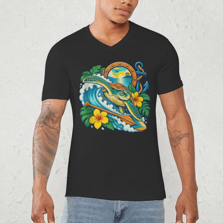 Green Sea Turtle Surfs Past a Canoe Paddle Sleeveless Men's V-Neck T-Shirt Green Sea Turtle Surfs Past a Canoe Paddle Sleeveless Men's V-Neck T-Shirt