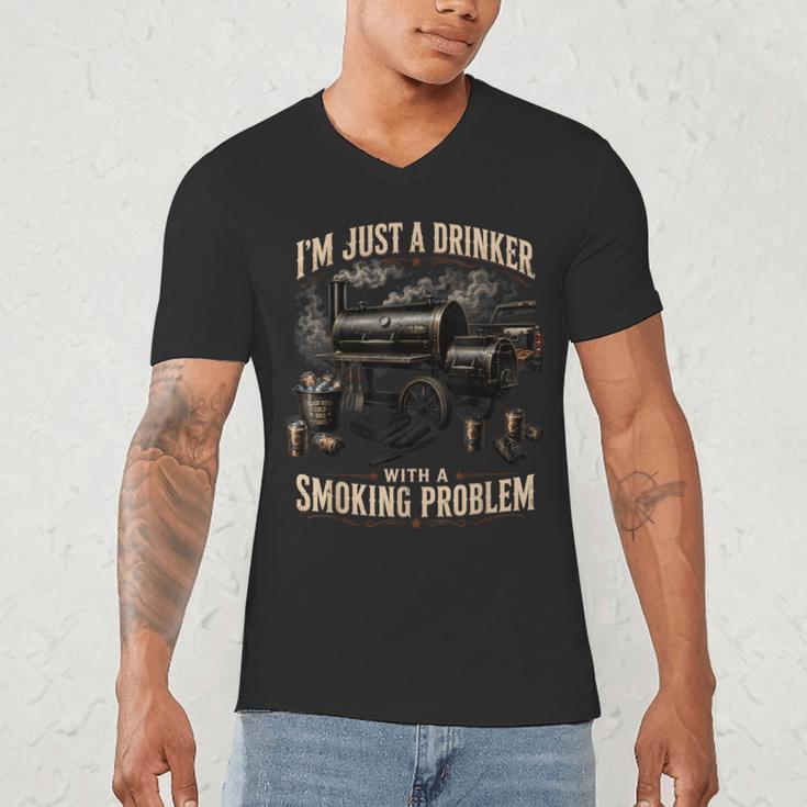 I'm Just A Drinker With A Smoking Problem Grilling BBQ Dads Men's V-Neck T-Shirt