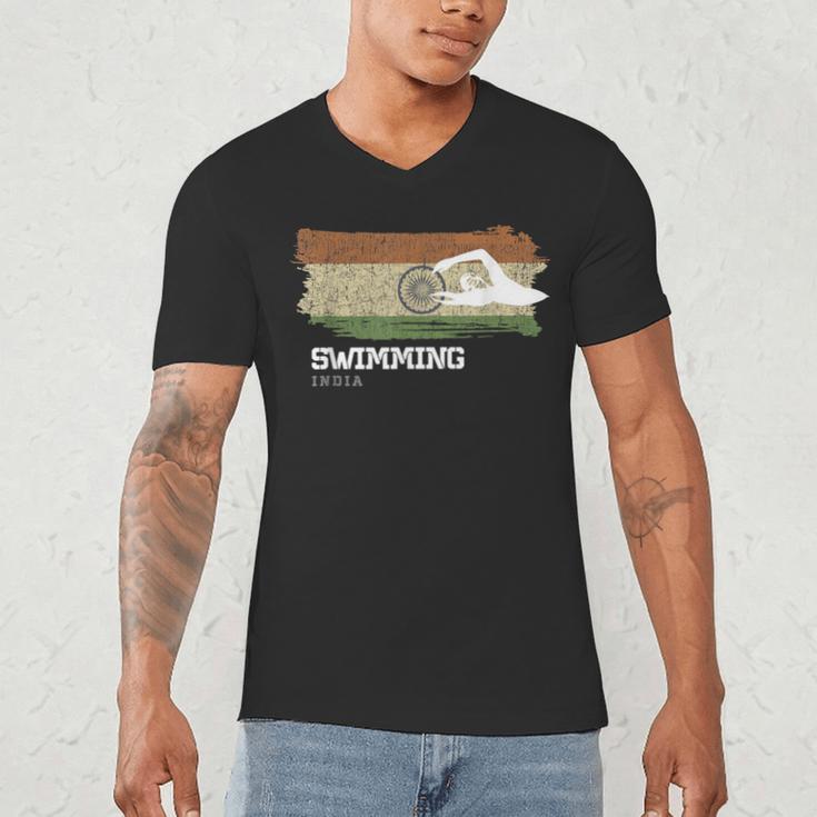 India Swimming Swimmer Water Sports Swimming Men's V-Neck T-Shirt