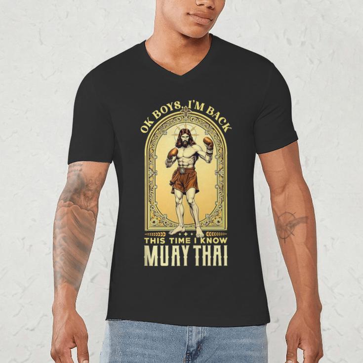 Jesus Knows Muay Thai Boxing Kickboxing MMA Men's V-Neck T-Shirt