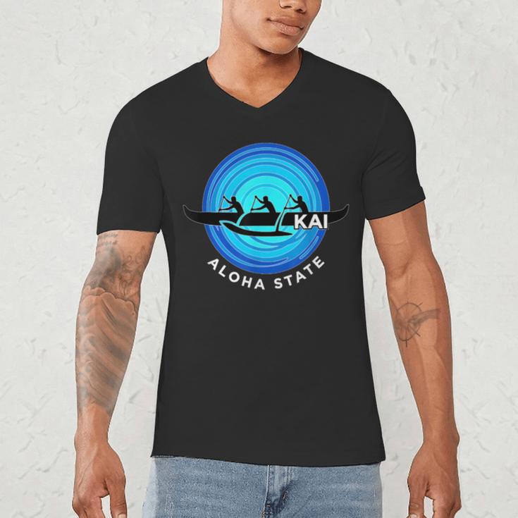 Kai Outrigger Canoe Hawaii Aloha State Paddling Retro Men's V-Neck T-Shirt