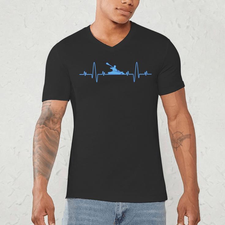 Kayaking Heartbeat Shirt Cool Canoe Boating Kayaks Men's V-Neck T-Shirt
