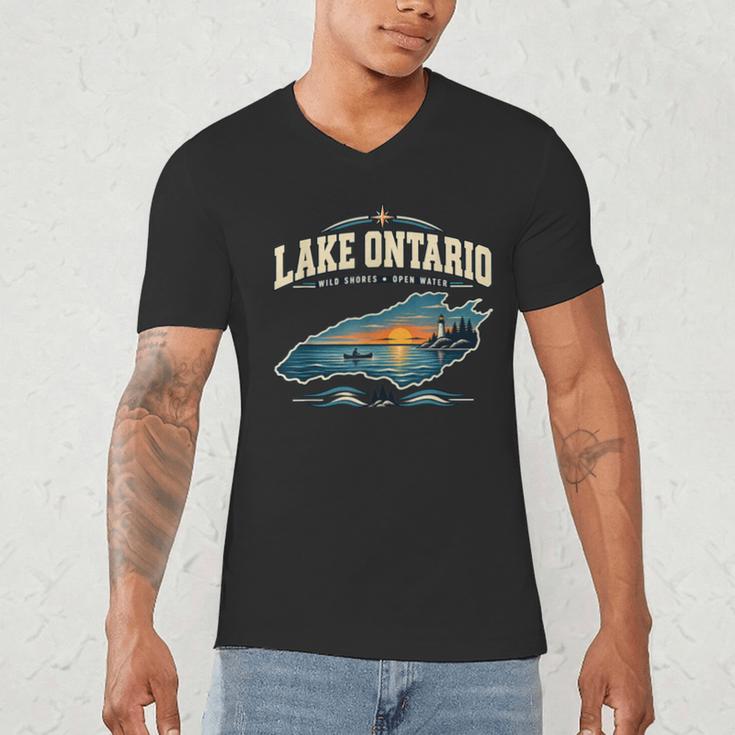 Lakes Lake Ontario Fishing Canoe Lighthouse Outdoor Men's V-Neck T-Shirt Lakes Lake Ontario Fishing Canoe Lighthouse Outdoor Men's V-Neck T-Shirt