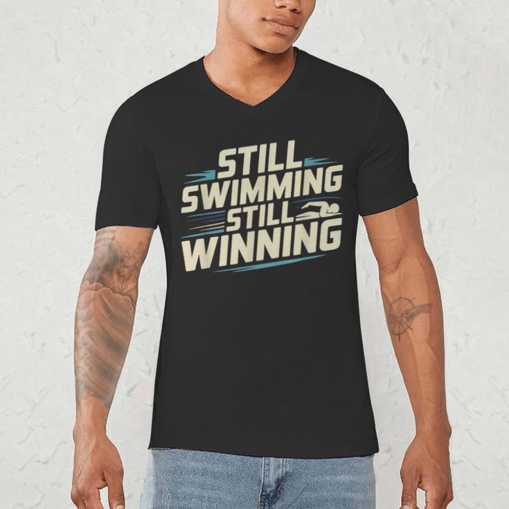Masters Swimmer Still Swimming Competing Winning Adult Men's V-Neck T-Shirt