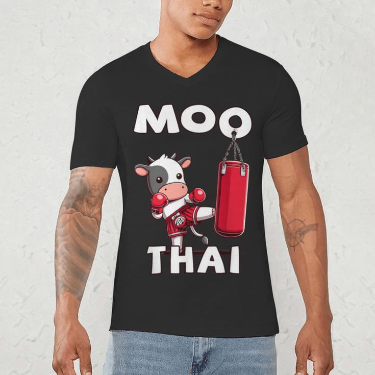 Moo Thai Muay Thai Thai Boxing For Kids Muay Thai Cow Men's V-Neck T-Shirt Moo Thai Muay Thai Thai Boxing For Kids Muay Thai Cow Men's V-Neck T-Shirt