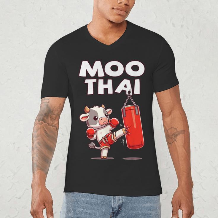Moo Thai Muay Thai Cow Thai Boxing For Kids Muay Thai Men's V-Neck T-Shirt Moo Thai Muay Thai Cow Thai Boxing For Kids Muay Thai Men's V-Neck T-Shirt