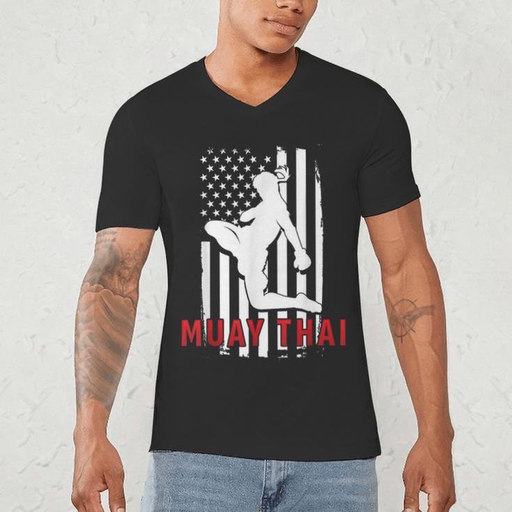 Muay Thai American Flag Fighter Patriotic Men's V-Neck T-Shirt