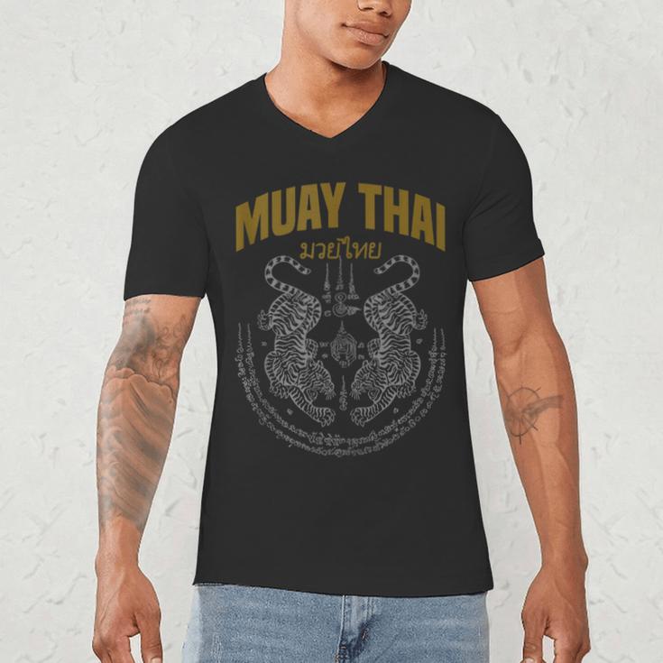 Muay Thai Art Twin Tigers Muay Thai Fighter MMA Martial Arts Men's V-Neck T-Shirt