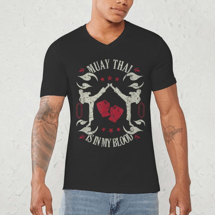Muay Thai Is In My Blood Traditional Fighters Thai Boxing Men's V-Neck T-Shirt