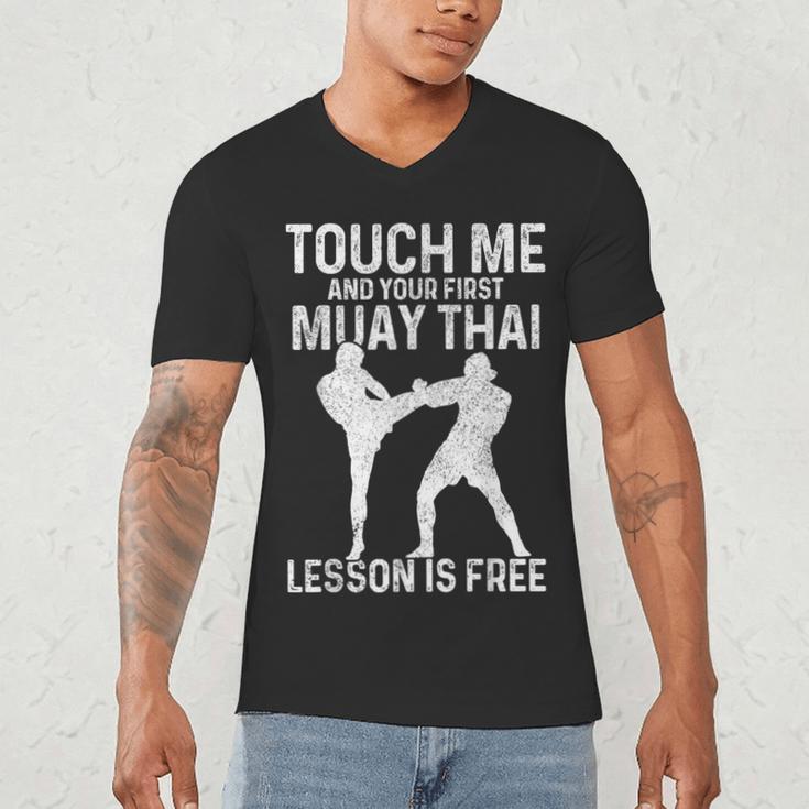 Muay Thai Boxing Kickboxing Your First Lesson Is Free Men's V-Neck T-Shirt