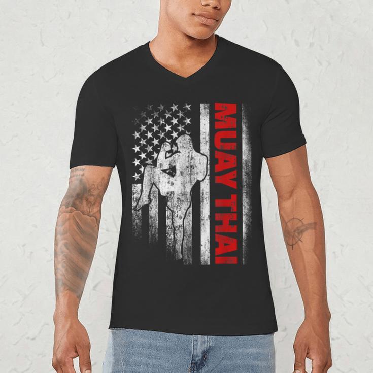 Muay Thai Boxing US American Flag Men's V-Neck T-Shirt