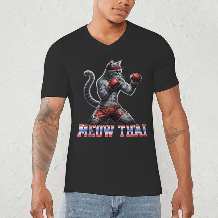 Muay Thai Cat Meow Thai Boxing Men's V-Neck T-Shirt