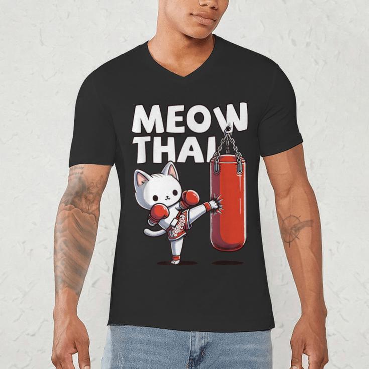 Muay Thai Cat Meow Thai Thai Boxing For Youth Muay Thai Men's V-Neck T-Shirt