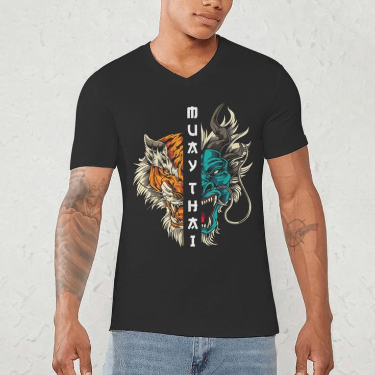 Muay Thai Dragon Tiger Men's V-Neck T-Shirt