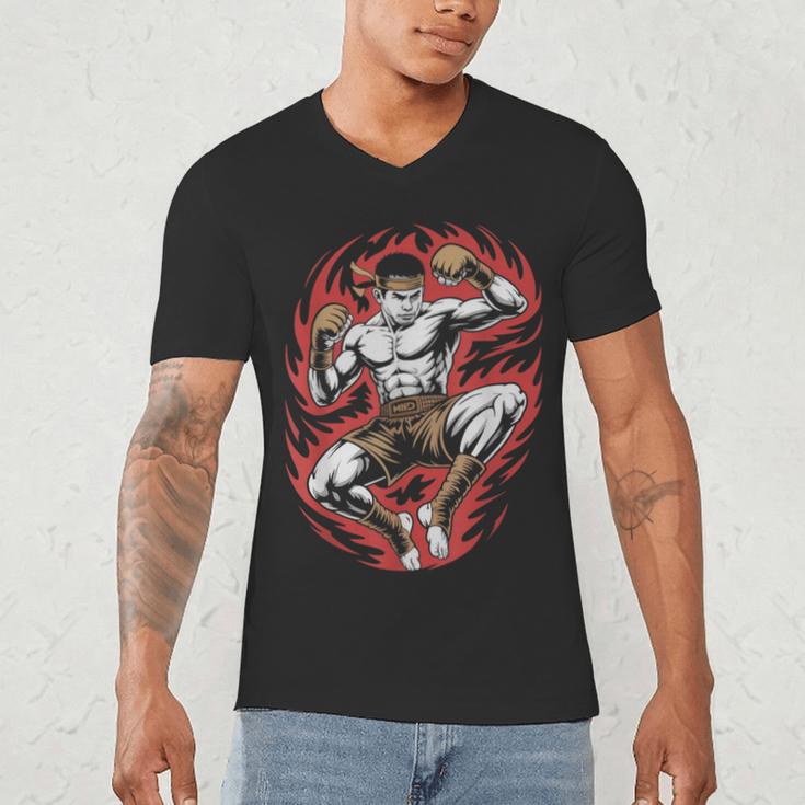 Muay Thai Elbow Strike Silhouette Minimal Clean Sport Men's V-Neck T-Shirt
