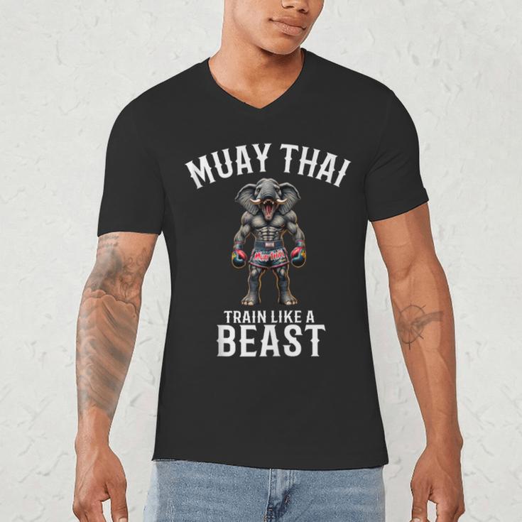 Muay Thai Elephant Kickboxing And Elephant Thai Men's V-Neck T-Shirt