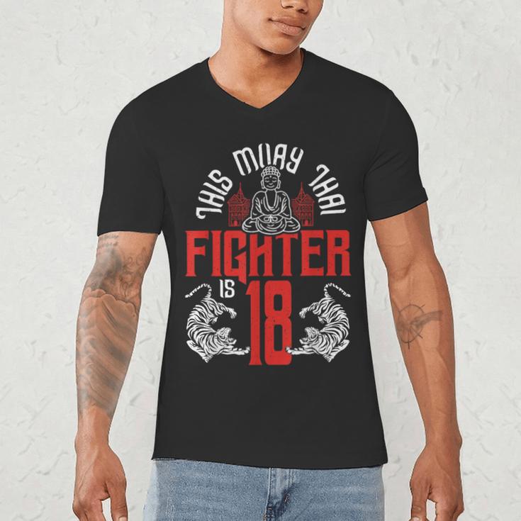 Muay Thai Fighter Is 18 Thai Boxing Muay Thai 18th Birthday Men's V-Neck T-Shirt